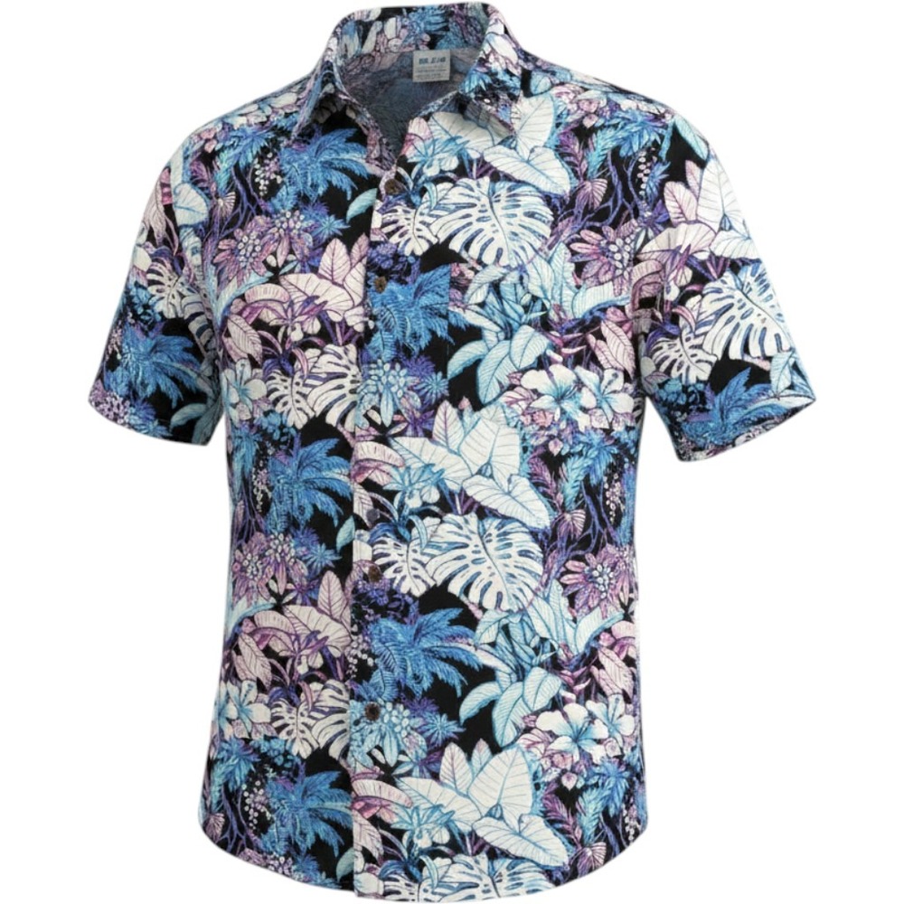 Cubavera Tropical Floral Button Down Shirt XXL Blue Purple Monstera Hibiscus